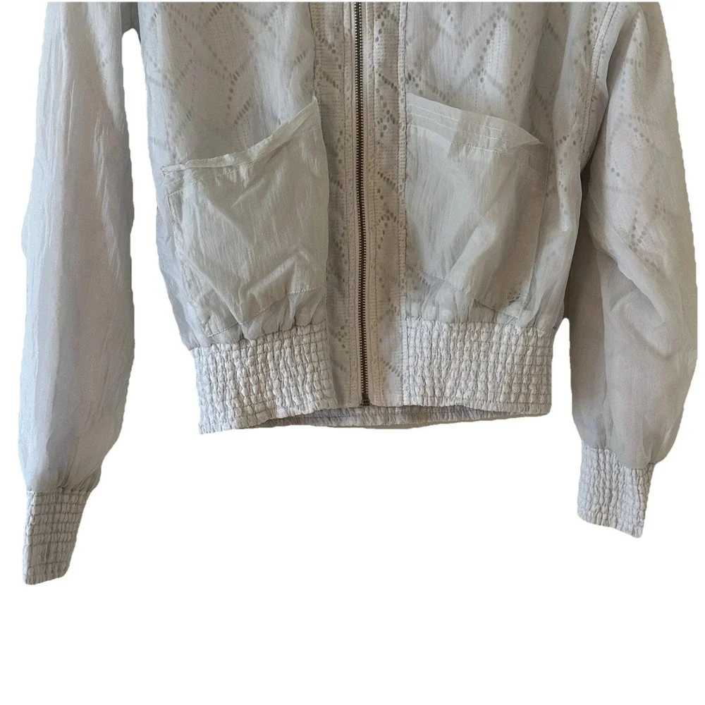 FP Free People Movement White Jacket Eyelet Sheer Cropped‎ Bomber Hoodie XS *R*